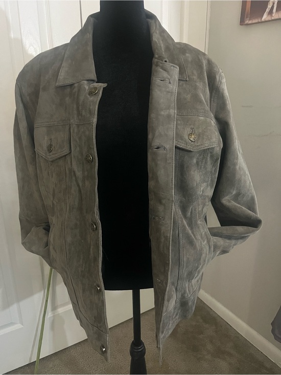 Real Leather Other - Gray Suede Leather Button-Up Jacket